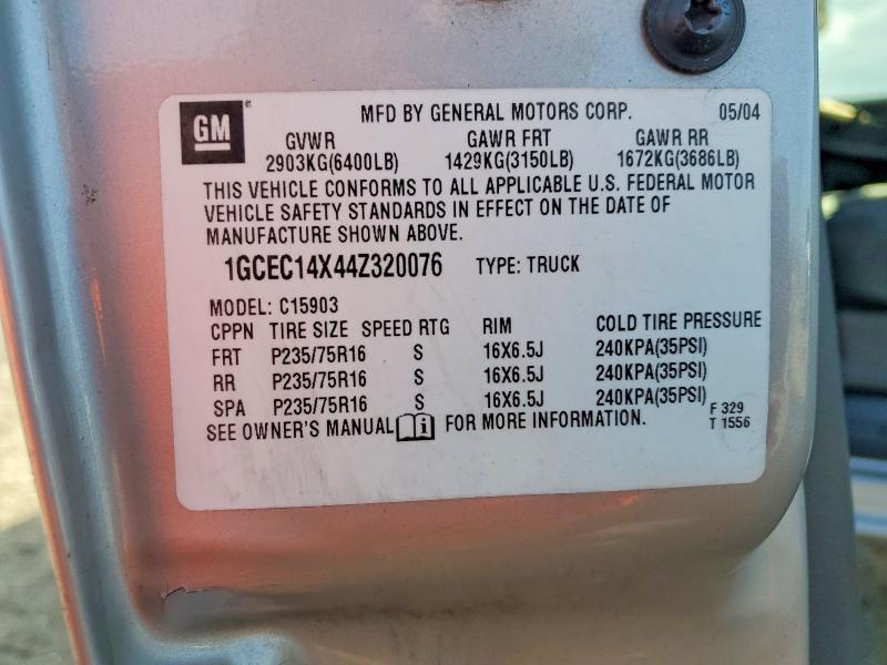 58775336 :رقم المزاد ، 1GCEC14X44Z320076 vin ، 2004 Chevrolet Silverado مزاد بيع