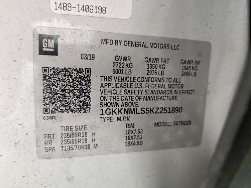 2019 Gmc Acadia მანქანა იყიდება აუქციონზე, vin: 1GKKNMLS5KZ251890, აუქციონის ნომერი: 55899406