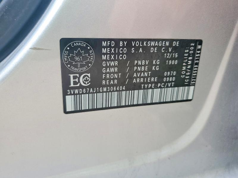 2016 Volkswagen Jetta მანქანა იყიდება აუქციონზე, vin: 3VWD67AJ1GM306404, აუქციონის ნომერი: 58218486