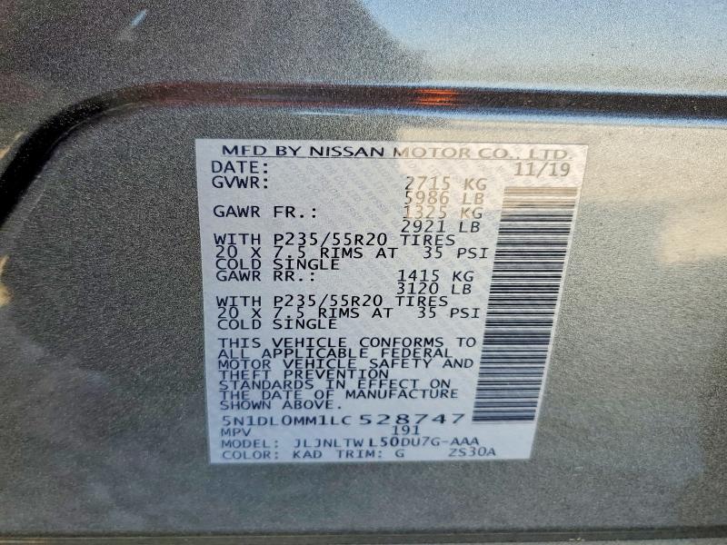 Aukcja sprzedaży 2020 Infiniti Qx60, vin: 5N1DL0MM1LC528747, numer aukcji: 55627516