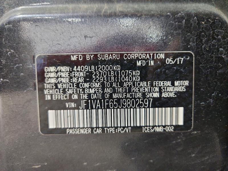 Aukcja sprzedaży 2018 Subaru Wrx, vin: JF1VA1F65J9802597, numer aukcji: 59084006