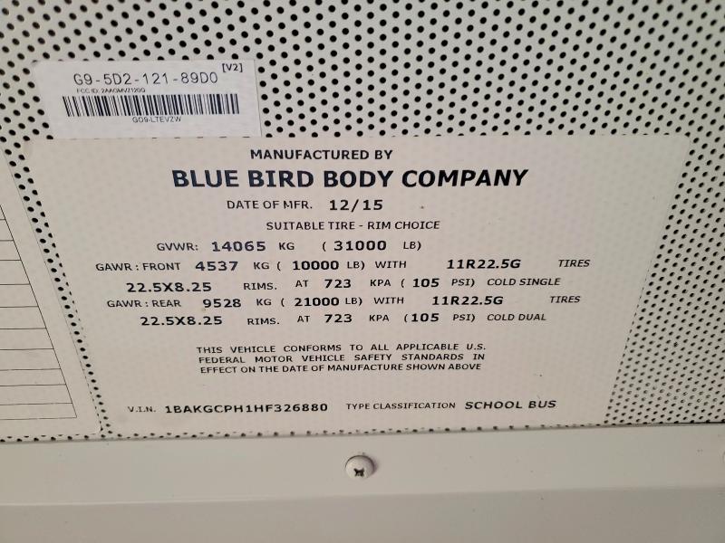 2017 Bluebird Unknown მანქანა იყიდება აუქციონზე, vin: 1BAKGCPH1HF326880, აუქციონის ნომერი: 57107676