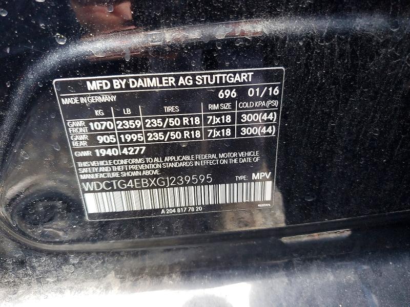 Aukcja sprzedaży 2016 Mercedes-benz Gla, vin: WDCTG4EBXGJ239595, numer aukcji: 54431736