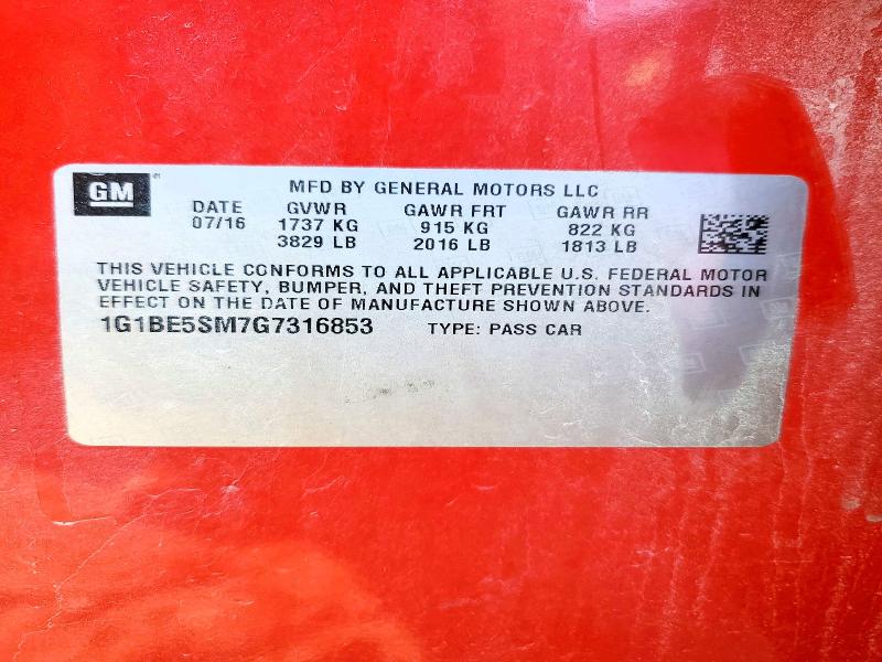 55501136 :رقم المزاد ، 1G1BE5SM7G7316853 vin ، 2016 Chevrolet Cruze مزاد بيع