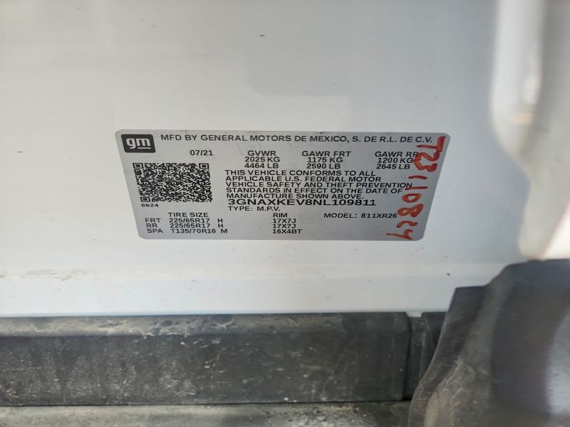 58563026 :رقم المزاد ، 3GNAXKEV8NL109811 vin ، 2022 Chevrolet Equinox مزاد بيع