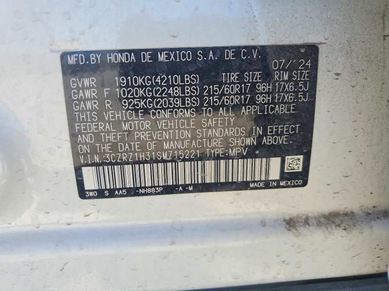 58143486 :رقم المزاد ، 3CZRZ1H31SM715221 vin ، 2025 Honda Hr-v مزاد بيع
