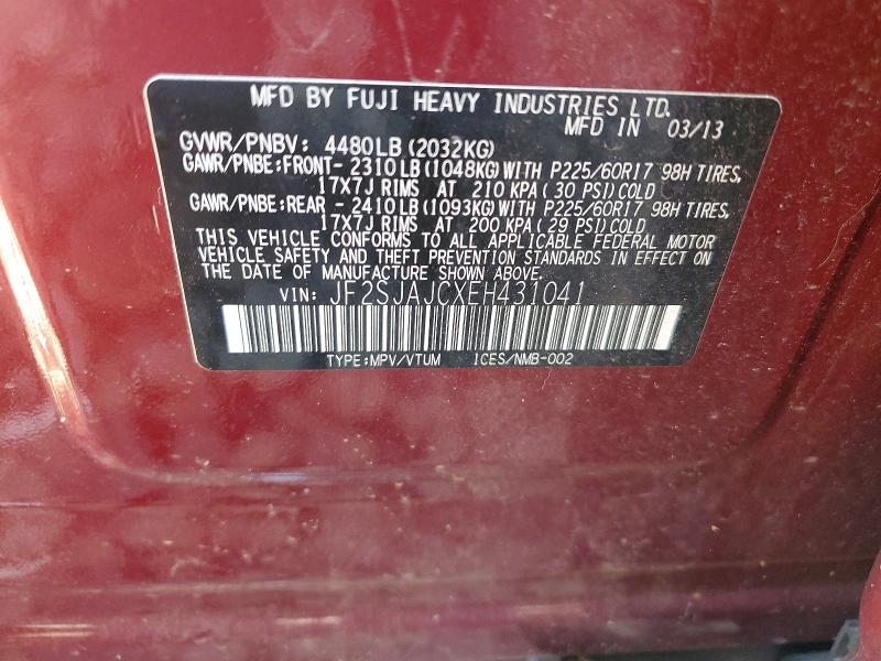 2014 Subaru Forester მანქანა იყიდება აუქციონზე, vin: JF2SJAJCXEH431041, აუქციონის ნომერი: 56580066