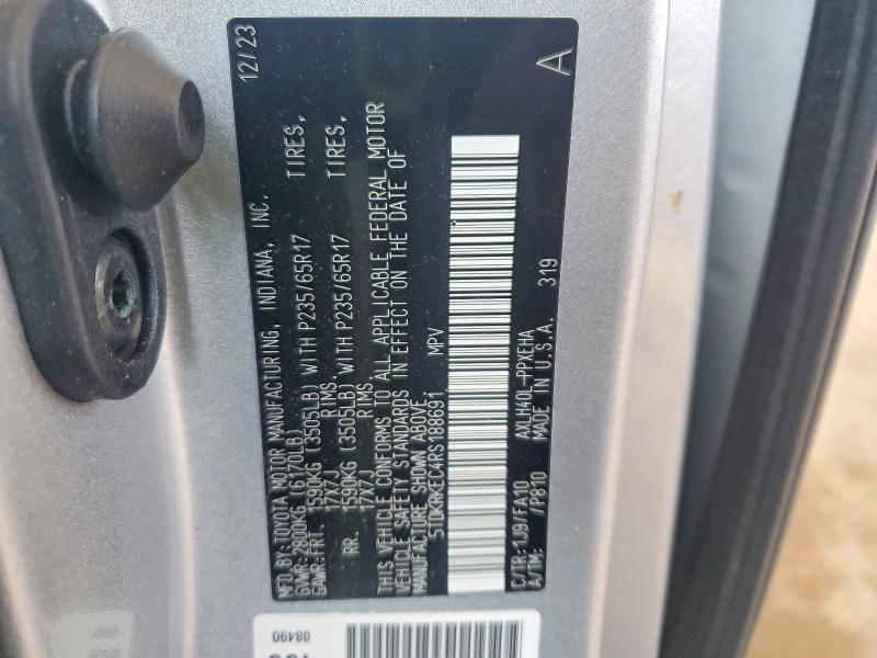 55584216 :رقم المزاد ، 5TDKRKEC4RS188691 vin ، 2024 Toyota Sienna مزاد بيع