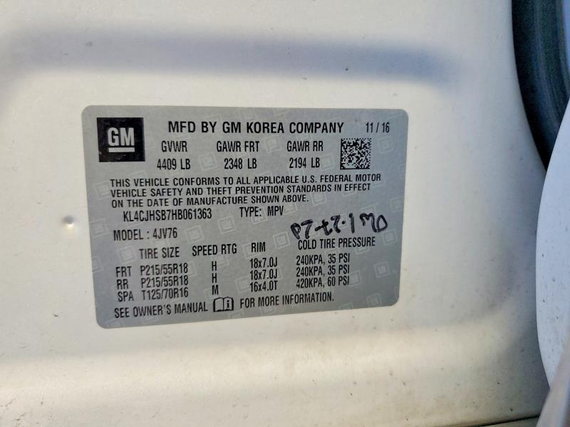 Продаж на аукціоні авто 2017 Buick Encore, vin: KL4CJHSB7HB061363, номер лоту: 56710076