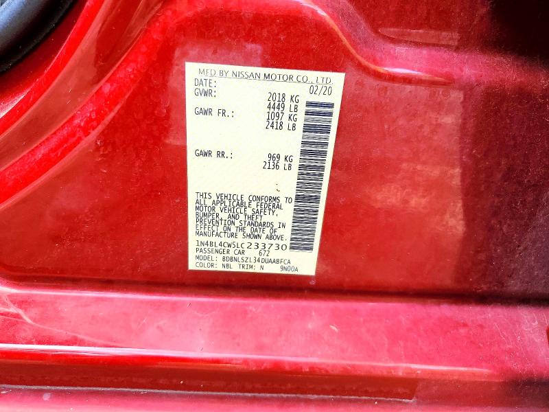 58643356 :رقم المزاد ، 1N4BL4CW5LC233730 vin ، 2020 Nissan Altima مزاد بيع
