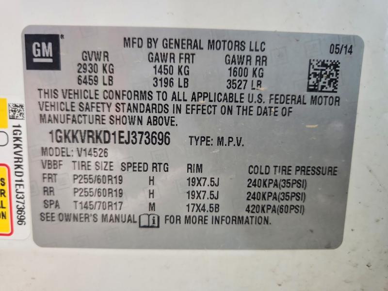 Aukcja sprzedaży 2014 Gmc Acadia, vin: 1GKKVRKD1EJ373696, numer aukcji: 57561456