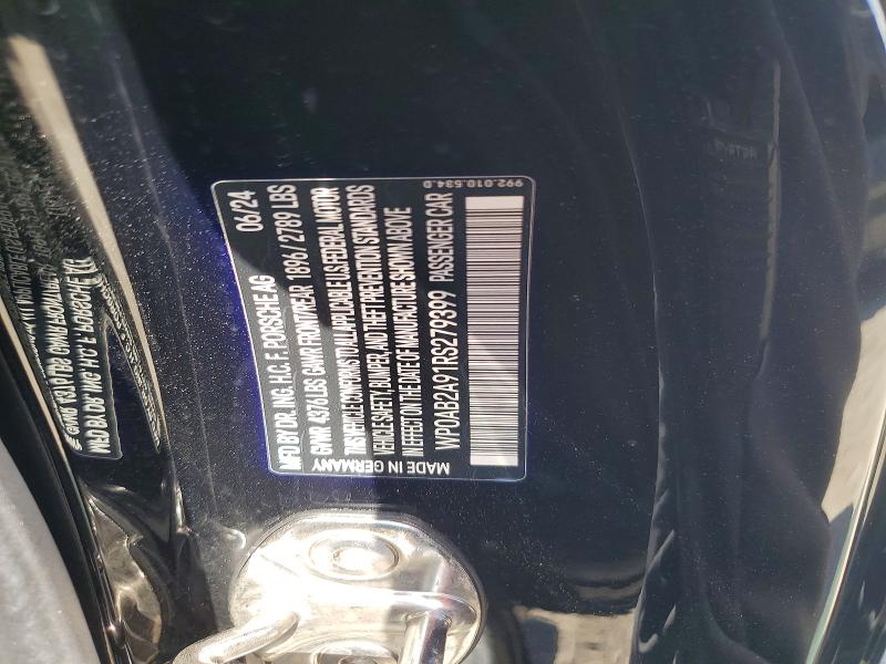 Продажа на аукционе авто 2024 Porsche 911, vin: WP0AB2A91RS279399, номер лота: 57533996