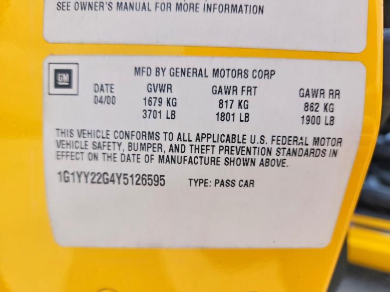 Продаж на аукціоні авто 2000 Chevrolet Corvette, vin: 1G1YY22G4Y5126595, номер лоту: 57915296