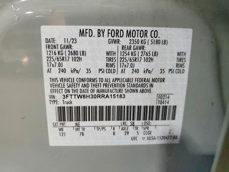 Продаж на аукціоні авто 2024 Ford Maverick, vin: 3FTTW8H30RRA15183, номер лоту: 57129376