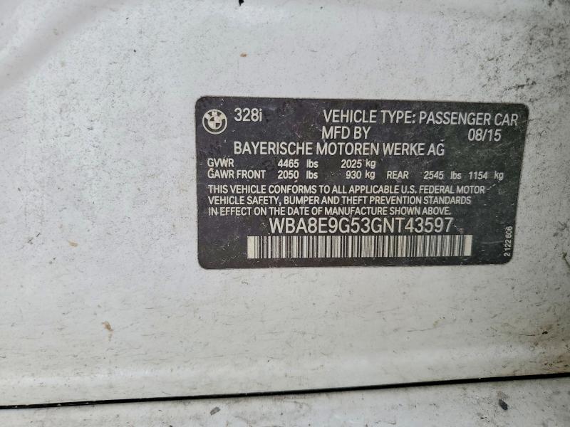 Aukcja sprzedaży 2016 Bmw 328, vin: WBA8E9G53GNT43597, numer aukcji: 55648336