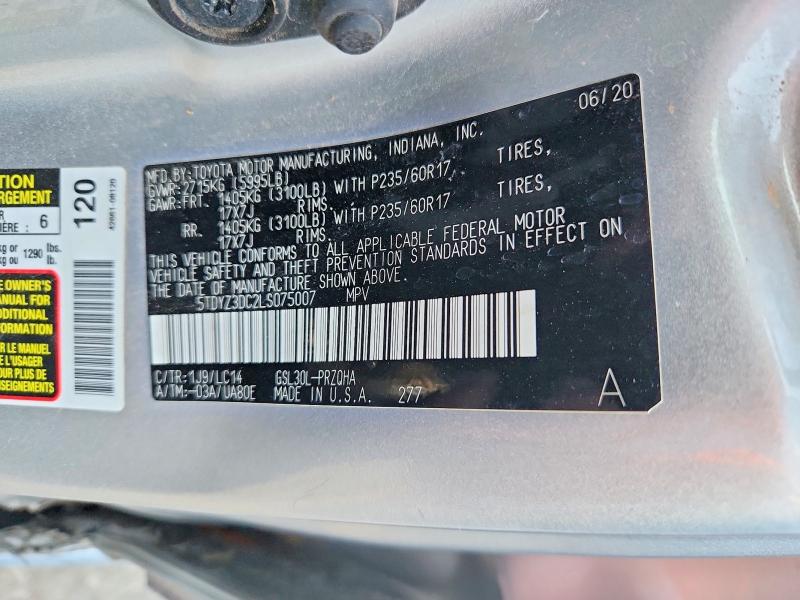 56516406 :رقم المزاد ، 5TDYZ3DC2LS075007 vin ، 2020 Toyota Sienna مزاد بيع