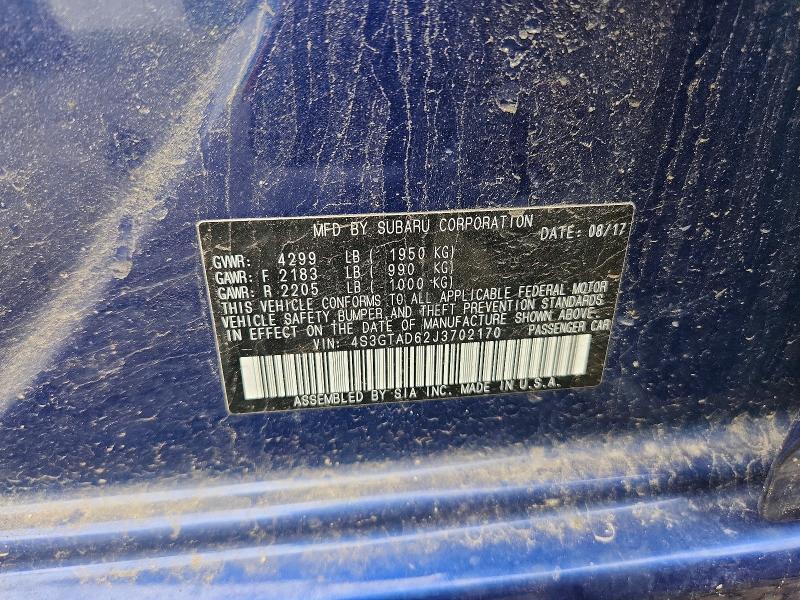 2018 Subaru Impreza მანქანა იყიდება აუქციონზე, vin: 4S3GTAD62J3702170, აუქციონის ნომერი: 85622935