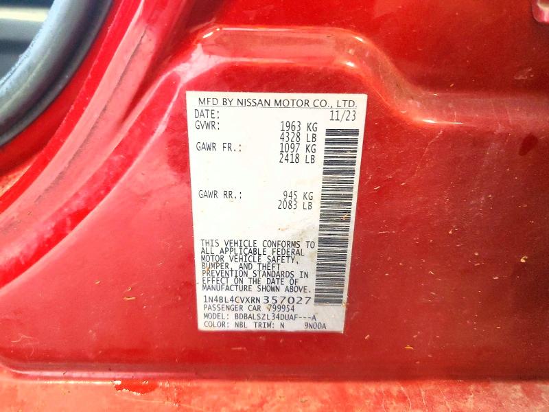 56125806 :رقم المزاد ، 1N4BL4CVXRN357027 vin ، 2024 Nissan Altima مزاد بيع