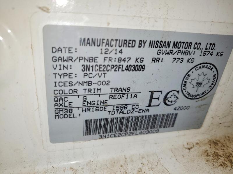 Продаж на аукціоні авто 2015 Nissan Versa Note, vin: 3N1CE2CP2FL403009, номер лоту: 56033846