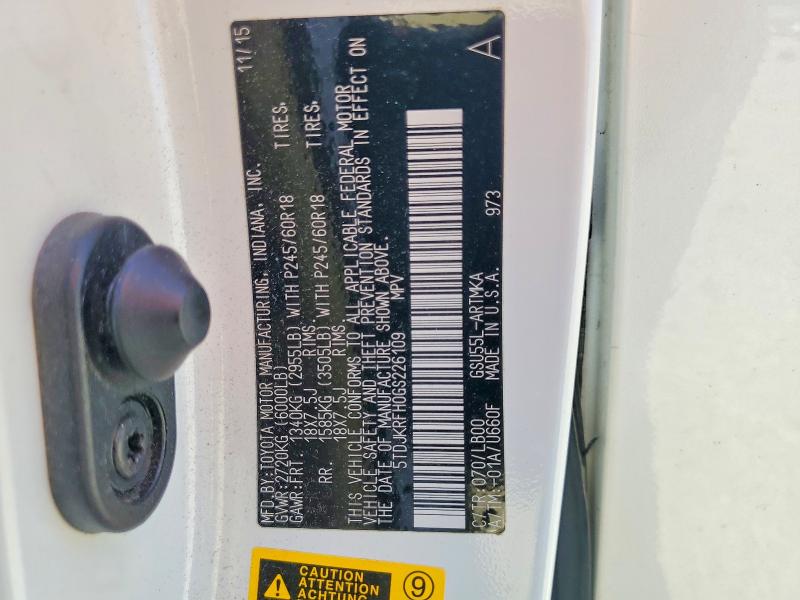 56935876 :رقم المزاد ، 5TDJKRFH0GS226109 vin ، 2016 Toyota Highlander مزاد بيع