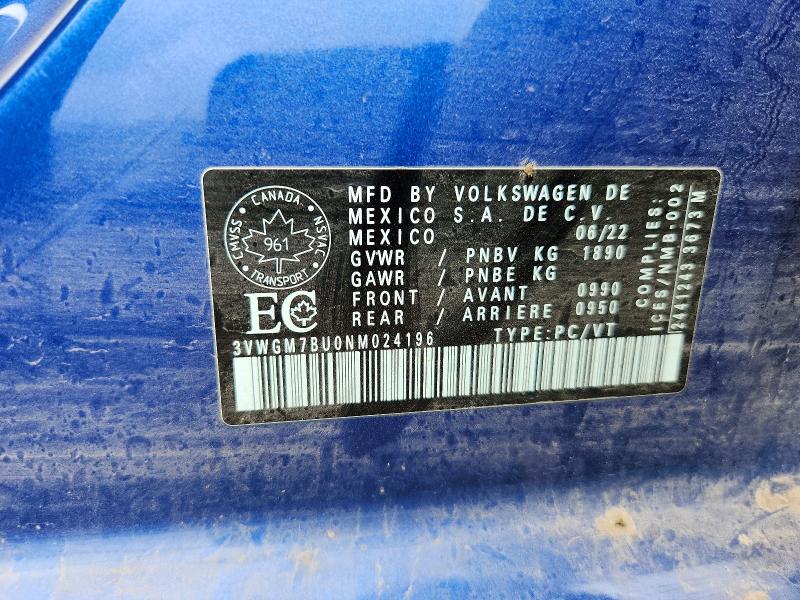 Aukcja sprzedaży 2022 Volkswagen Jetta, vin: 3VWGM7BU0NM024196, numer aukcji: 58796086