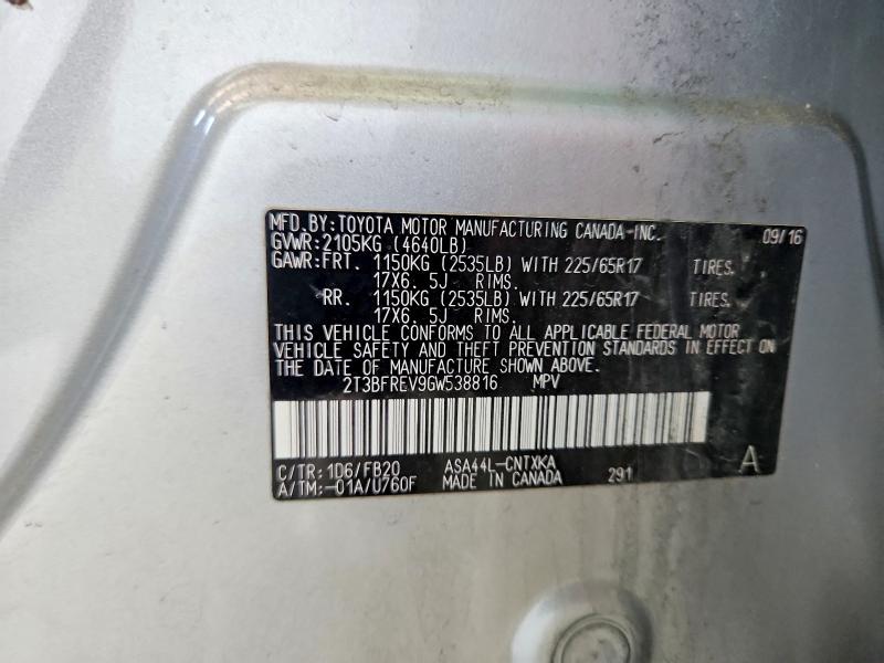 Aukcja sprzedaży 2016 Toyota Rav4, vin: 2T3BFREV9GW538816, numer aukcji: 56565386
