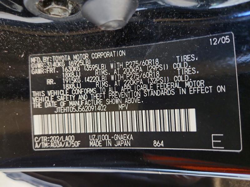Aukcja sprzedaży 2006 Toyota Land Cruiser, vin: JTEHT05J562091402, numer aukcji: 56730636
