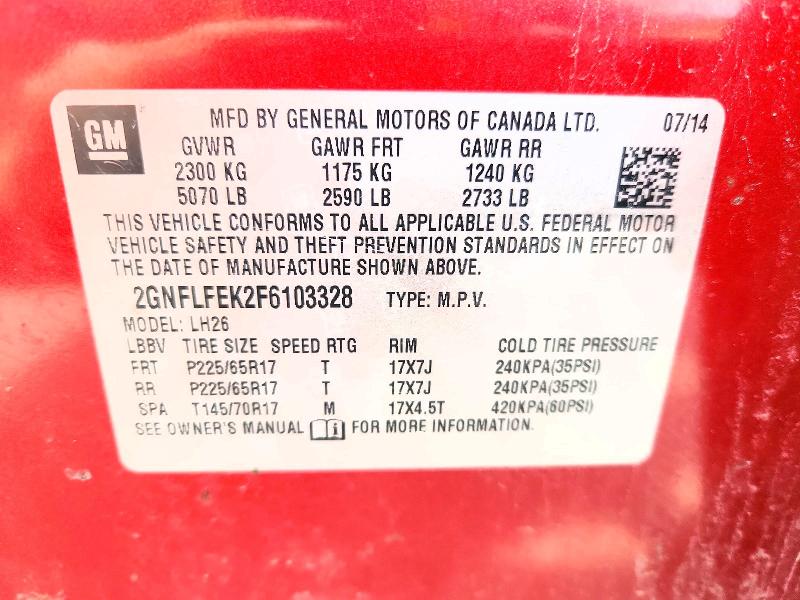 55868736 :رقم المزاد ، 2GNFLFEK2F6103328 vin ، 2015 Chevrolet Equinox مزاد بيع