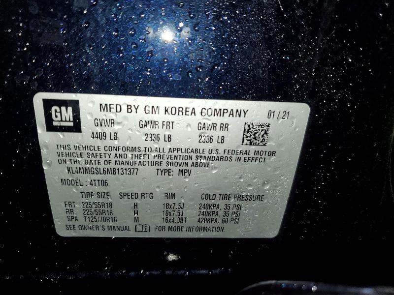 2021 Buick Encore Gx მანქანა იყიდება აუქციონზე, vin: KL4MMGSL6MB131377, აუქციონის ნომერი: 85770285