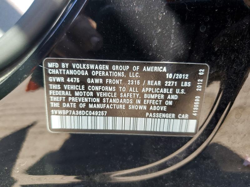 Aukcja sprzedaży 2013 Volkswagen Passat, vin: 1VWBP7A36DC049257, numer aukcji: 55518996