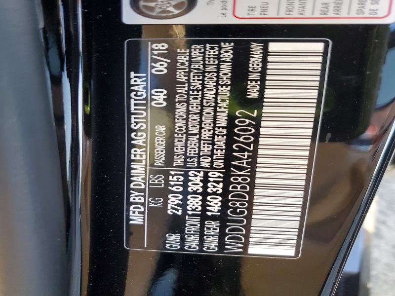 2019 Mercedes-benz S მანქანა იყიდება აუქციონზე, vin: WDDUG8DB8KA426092, აუქციონის ნომერი: 57547166