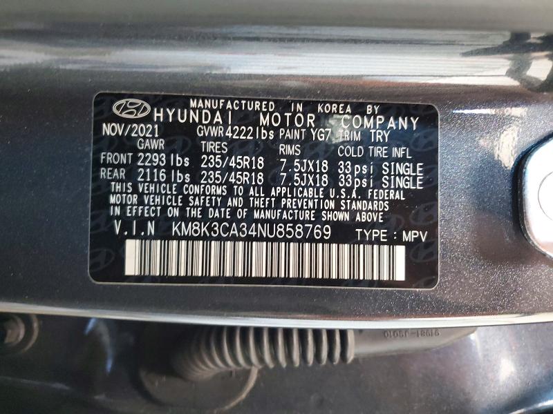 Продаж на аукціоні авто 2022 Hyundai Kona, vin: KM8K3CA34NU858769, номер лоту: 55939426