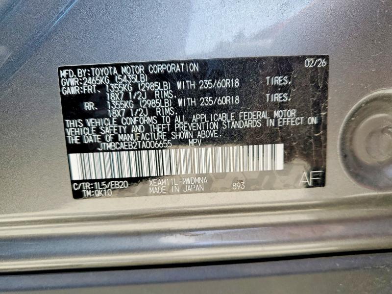 55624676 :رقم المزاد ، JTMBCAEB2TA006655 vin ، 2026 Toyota Bz مزاد بيع