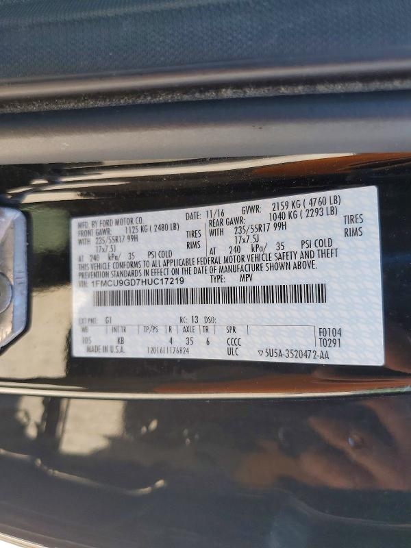 56321546 :رقم المزاد ، 1FMCU9GD7HUC17219 vin ، 2017 Ford Escape مزاد بيع