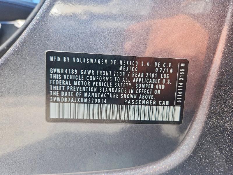 Продажа на аукционе авто 2017 Volkswagen Jetta, vin: 3VWDB7AJXHM220814, номер лота: 58293066