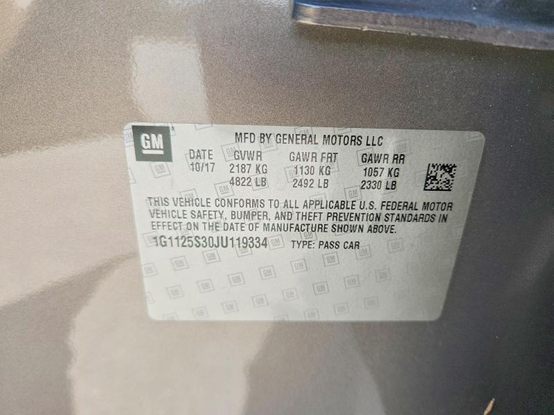 Aukcja sprzedaży 2018 Chevrolet Impala, vin: 1G1125S30JU119334, numer aukcji: 57700576