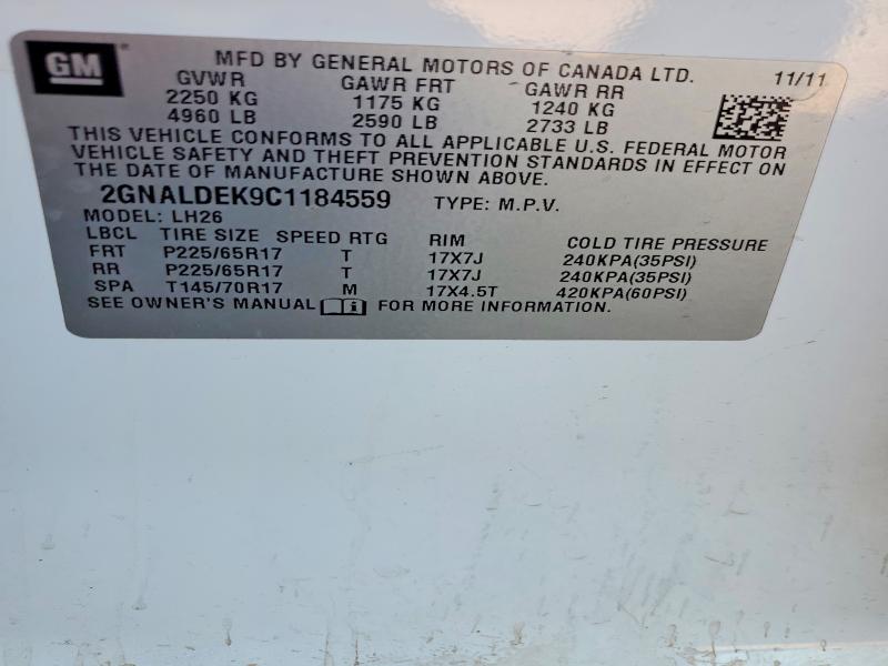 57360986 :رقم المزاد ، 2GNALDEK9C1184559 vin ، 2012 Chevrolet Equinox مزاد بيع
