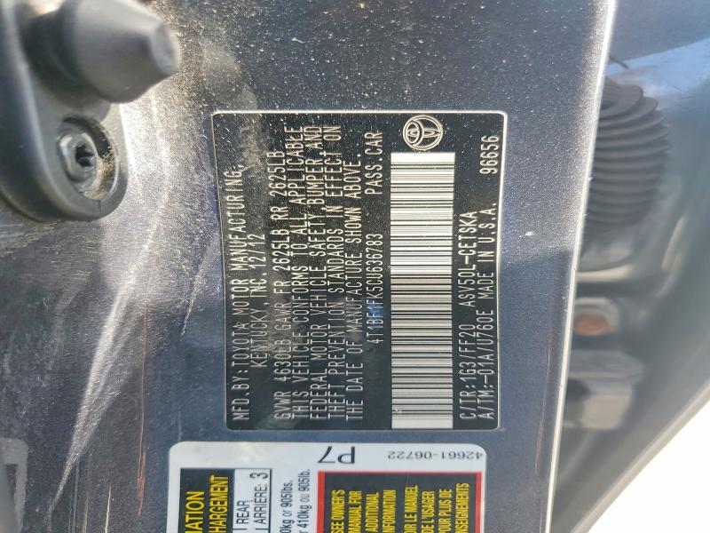 2012 Toyota Camry მანქანა იყიდება აუქციონზე, vin: 4T1BF1FK5CU636783, აუქციონის ნომერი: 56293686