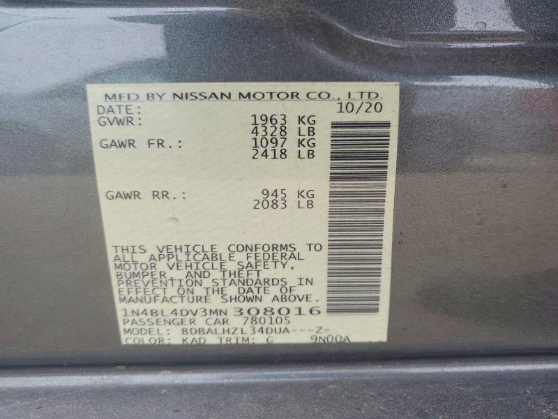 57530976 :رقم المزاد ، 1N4BL4DV3MN308016 vin ، 2021 Nissan Altima 2.5 Plat مزاد بيع