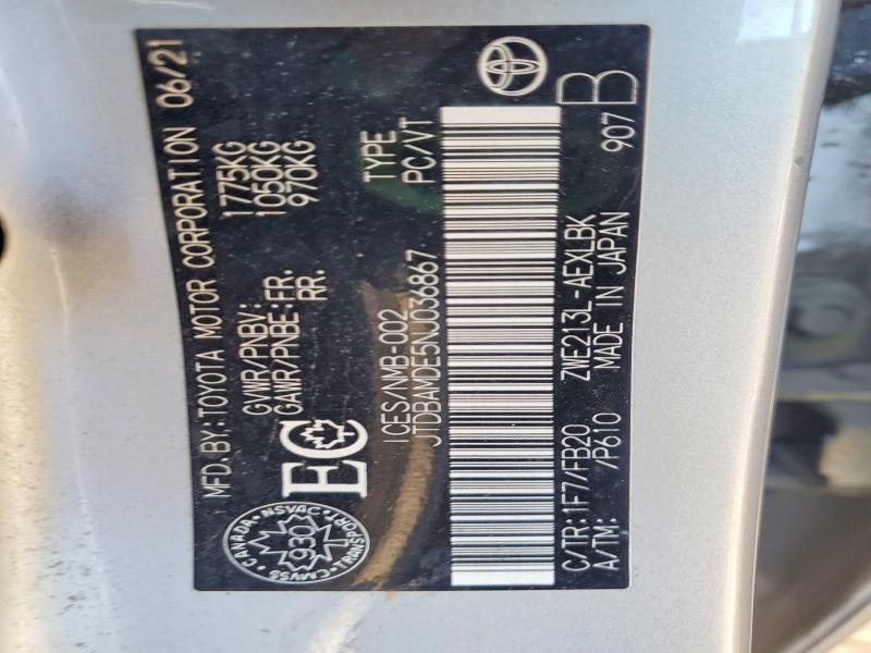 54892156 :رقم المزاد ، JTDBAMDE5NJ036867 vin ، 2022 Toyota Corolla مزاد بيع