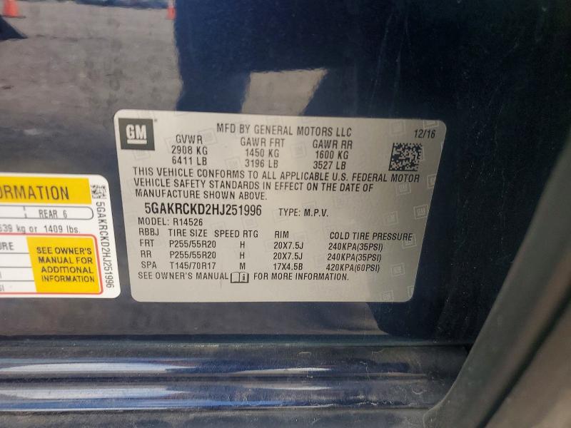 2017 Buick Enclave მანქანა იყიდება აუქციონზე, vin: 5GAKRCKD2HJ251996, აუქციონის ნომერი: 55582266