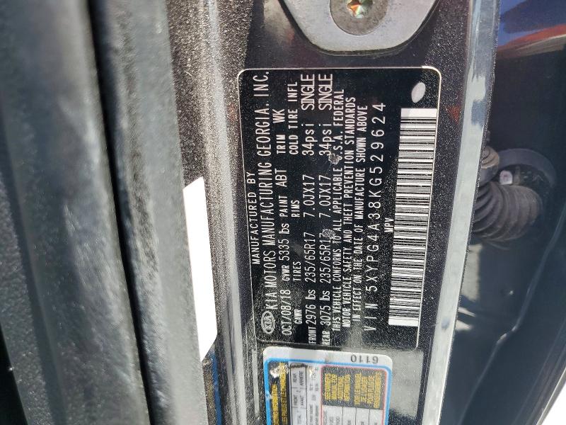 2019 Kia Sorento მანქანა იყიდება აუქციონზე, vin: 5XYPG4A38KG529624, აუქციონის ნომერი: 57759056