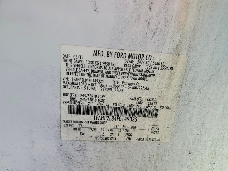 2015 Ford Taurus მანქანა იყიდება აუქციონზე, vin: 1FAHP2L84FG149335, აუქციონის ნომერი: 57687506