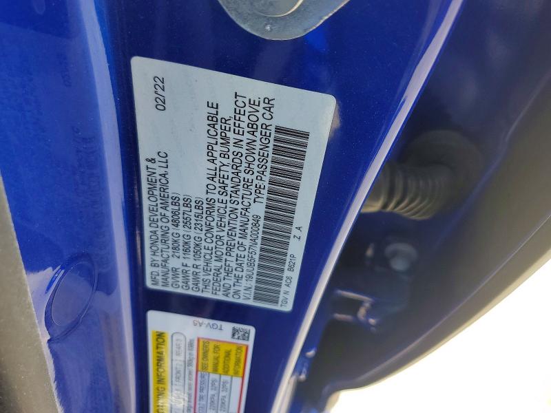 2022 Acura Tlx მანქანა იყიდება აუქციონზე, vin: 19UUB5F57NA000849, აუქციონის ნომერი: 55921326