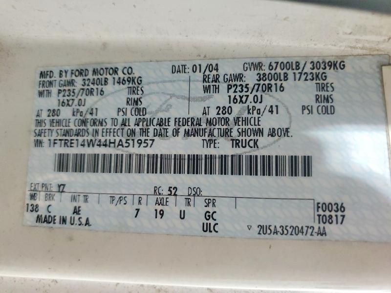Aukcja sprzedaży 2004 Ford E150, vin: 1FTRE14W44HA51957, numer aukcji: 58824116