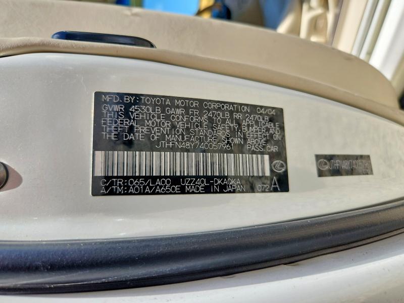 2004 Lexus Sc 430 მანქანა იყიდება აუქციონზე, vin: JTHFN48Y740057961, აუქციონის ნომერი: 56629486