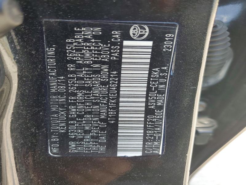 2014 Toyota Camry მანქანა იყიდება აუქციონზე, vin: 4T1BF1FK1EU462214, აუქციონის ნომერი: 56687396