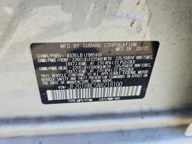 Продаж на аукціоні авто 2022 Subaru Crosstrek, vin: JF2GTHNC5NH218100, номер лоту: 56886656