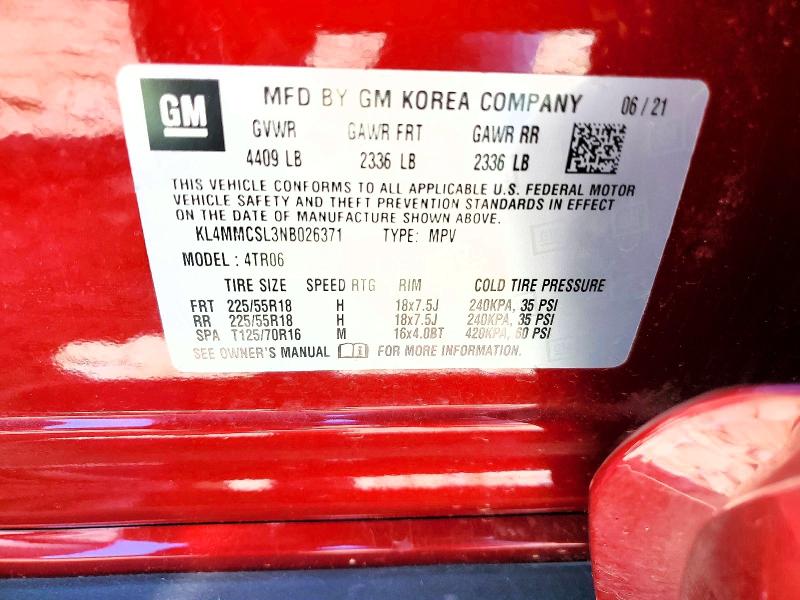 57368826 :رقم المزاد ، KL4MMCSL3NB026371 vin ، 2022 Buick Encore Gx مزاد بيع