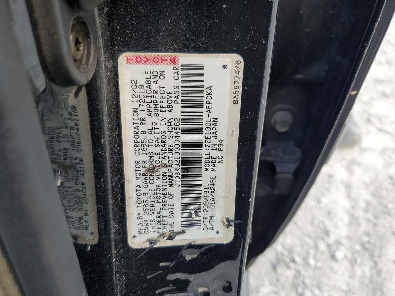 Aukcja sprzedaży 2003 Toyota Corolla, vin: JTDBR32E030044562, numer aukcji: 56595336